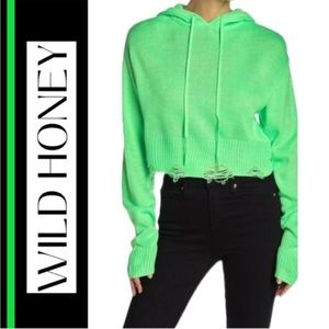 Wild Honey Neon green distressed hoodie